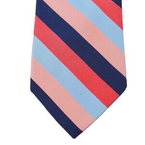 IKE Bahar Silk Striped Tie Blue Coral Orange Hand tailored USA Preppy Office
